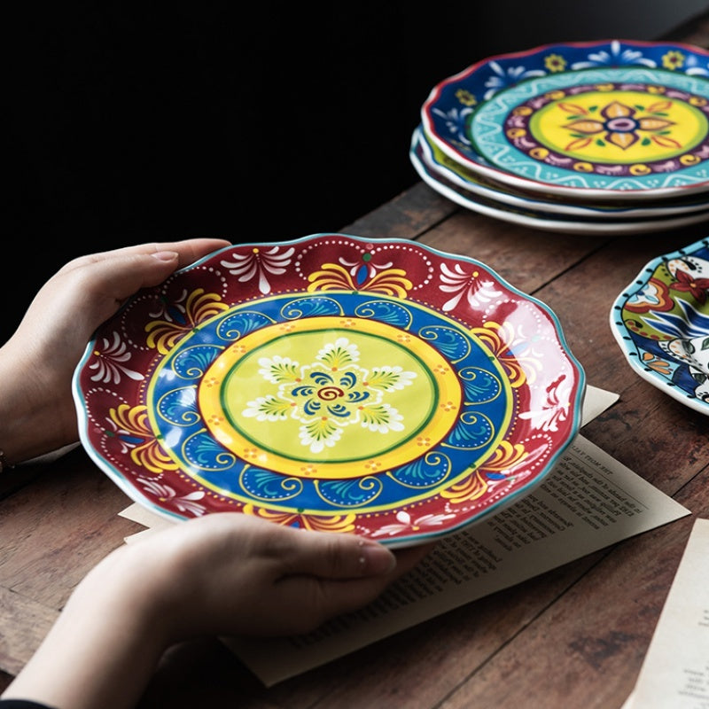 Underglaze ceramic steak western plate